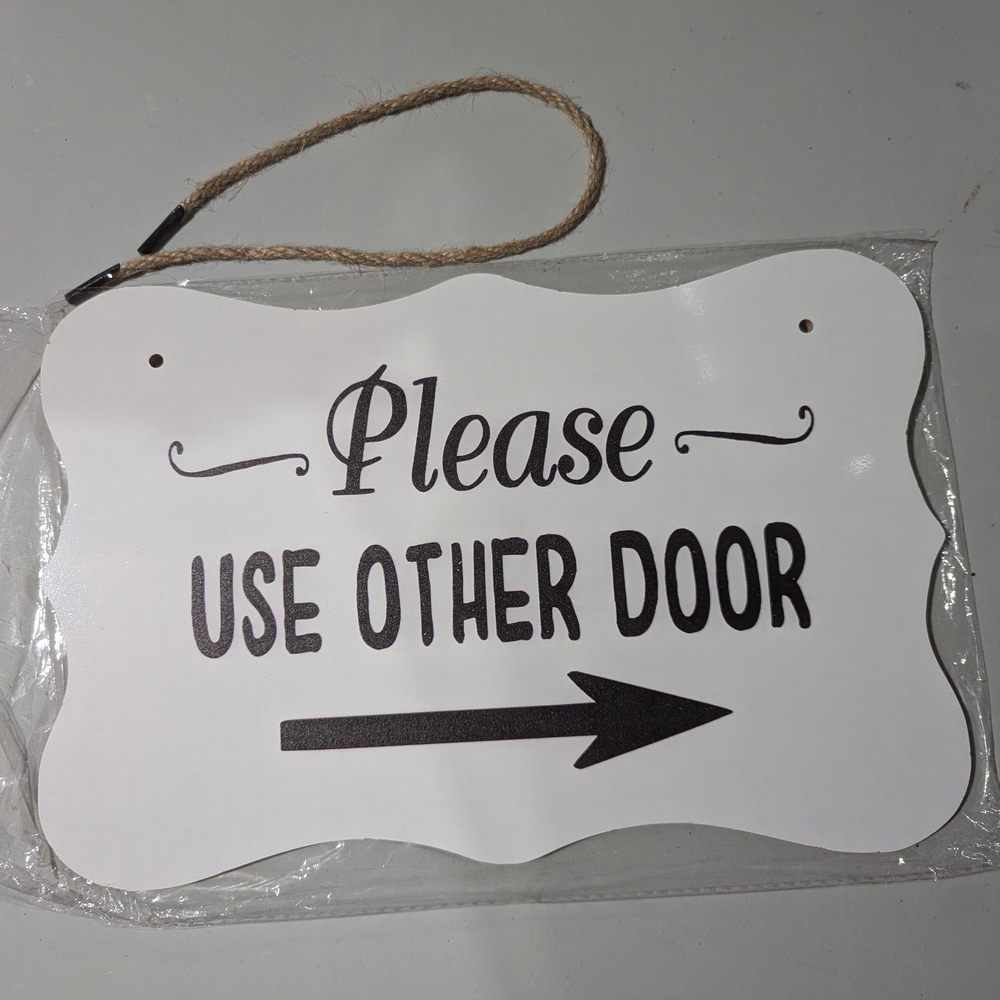 Brand New White Door Sign with Black Text